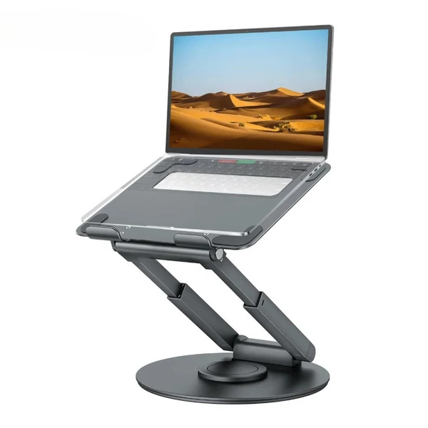 Tounee LS07 Telescopic Laptop Stand for Desk with 360° Swivel Base, Sit to Stand, Height Adjustable, Portable Riser Holder