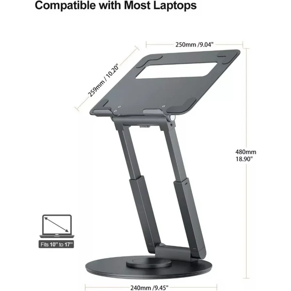 Tounee LS07 Telescopic Laptop Stand for Desk with 360° Swivel Base, Sit to Stand, Height Adjustable, Portable Riser Holder