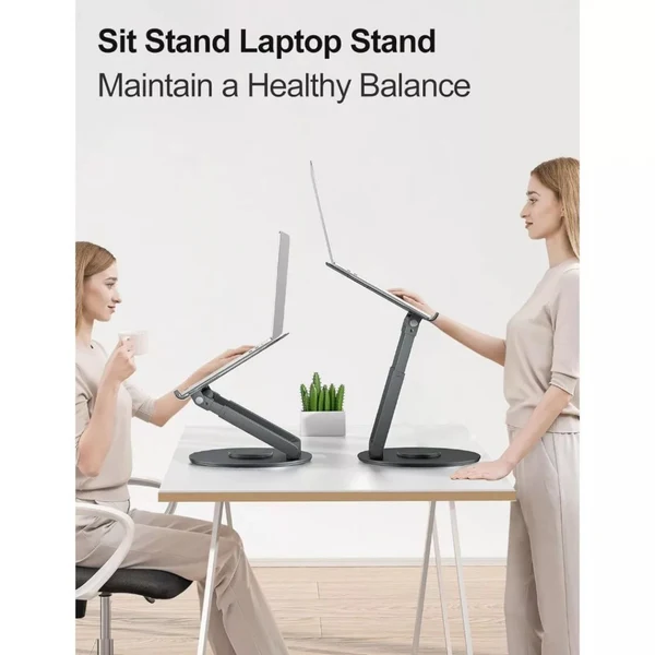 Tounee LS07 Telescopic Laptop Stand for Desk with 360° Swivel Base, Sit to Stand, Height Adjustable, Portable Riser Holder