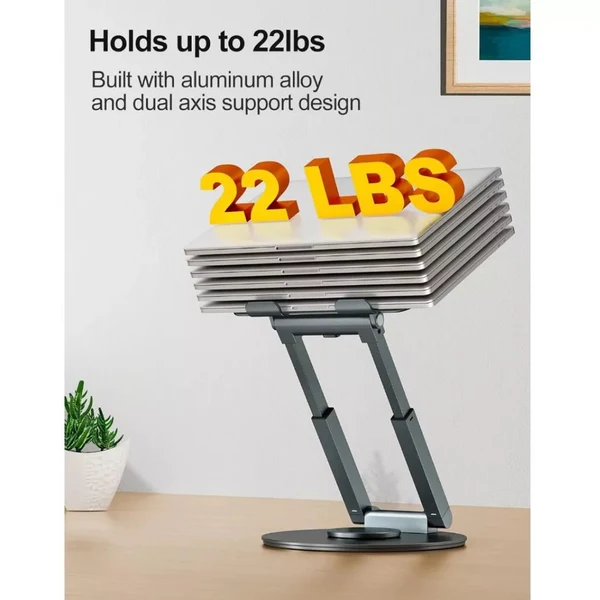 Tounee LS07 Telescopic Laptop Stand for Desk with 360° Swivel Base, Sit to Stand, Height Adjustable, Portable Riser Holder