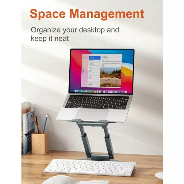 Tounee LS07 Telescopic Laptop Stand for Desk with 360° Swivel Base, Sit to Stand, Height Adjustable, Portable Riser Holder